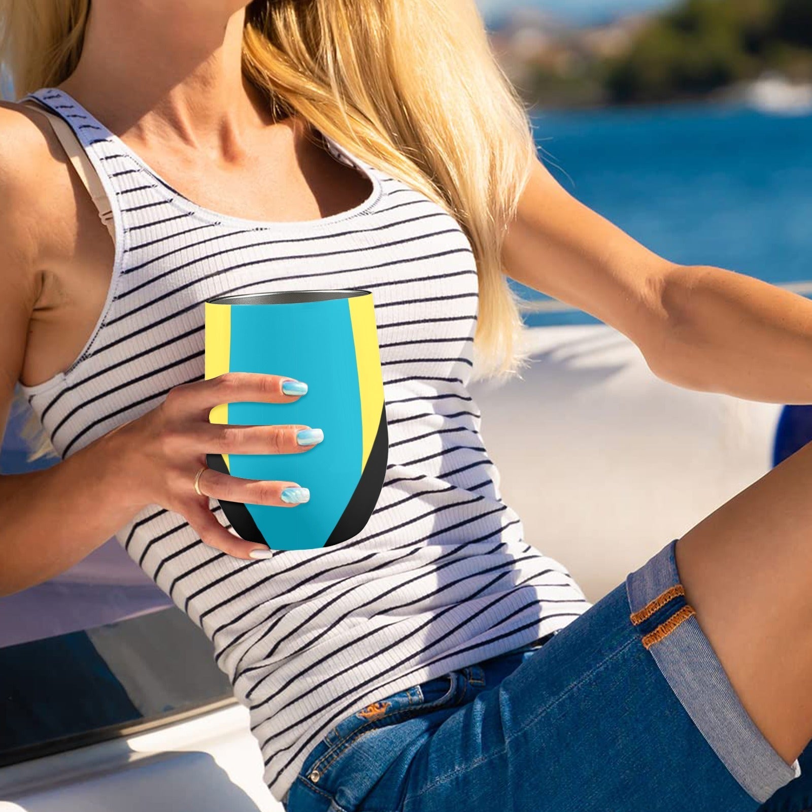 Bahamas Flag 12oz Wine Tumbler - Conscious Apparel Store