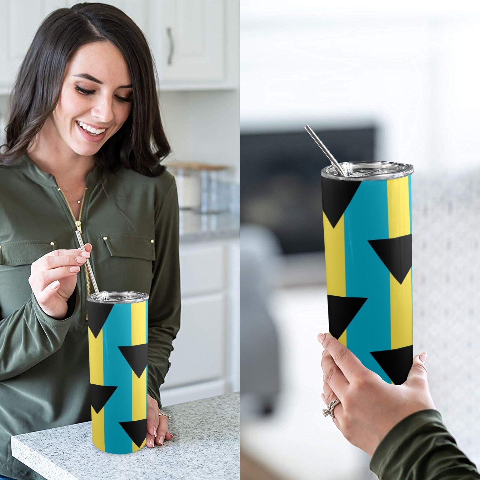 Bahamas Flag 20oz Tall Skinny Tumbler with Lid and Straw - Conscious Apparel Store