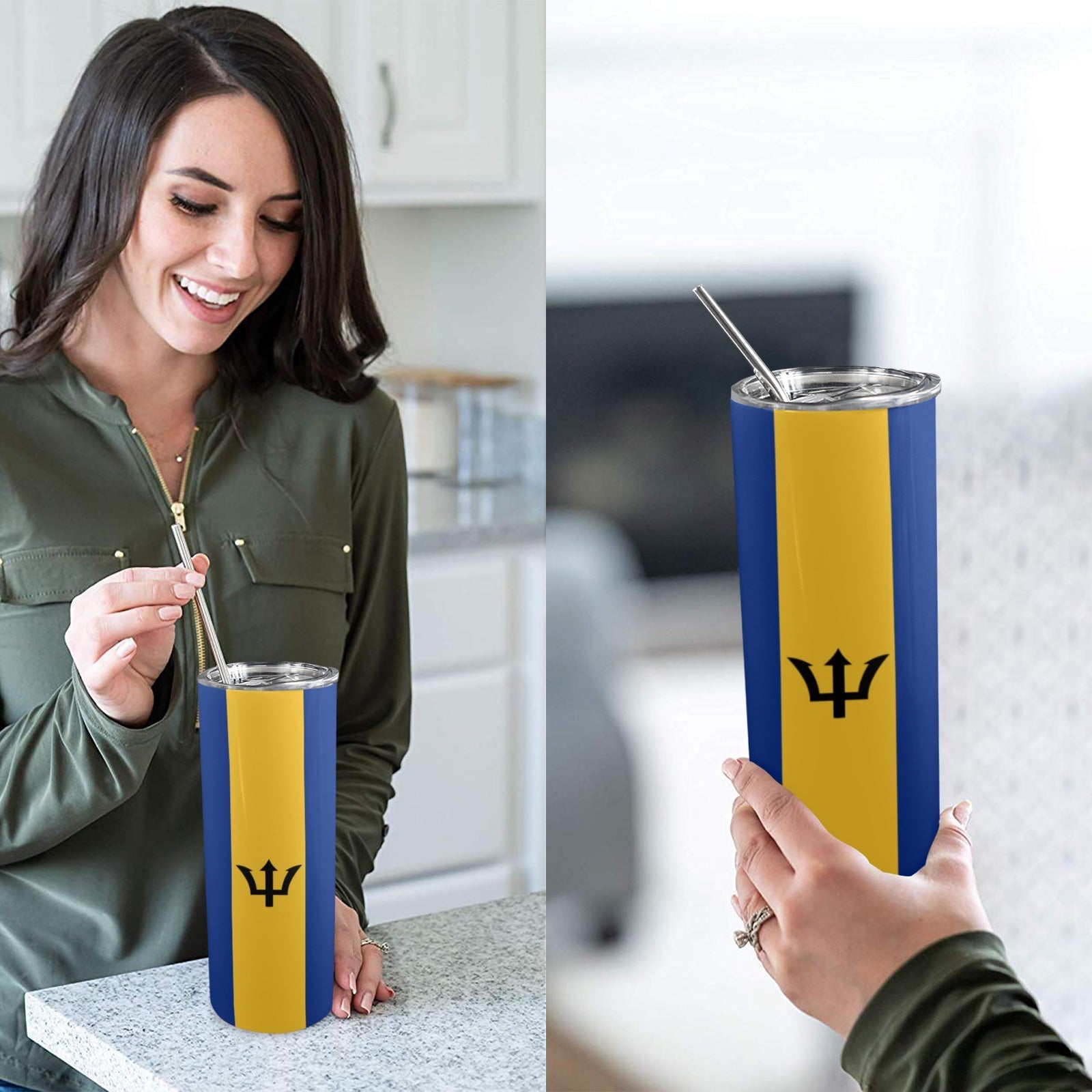 Barbados Flag 20oz Tall Skinny Tumbler with Lid and Straw - Conscious Apparel Store
