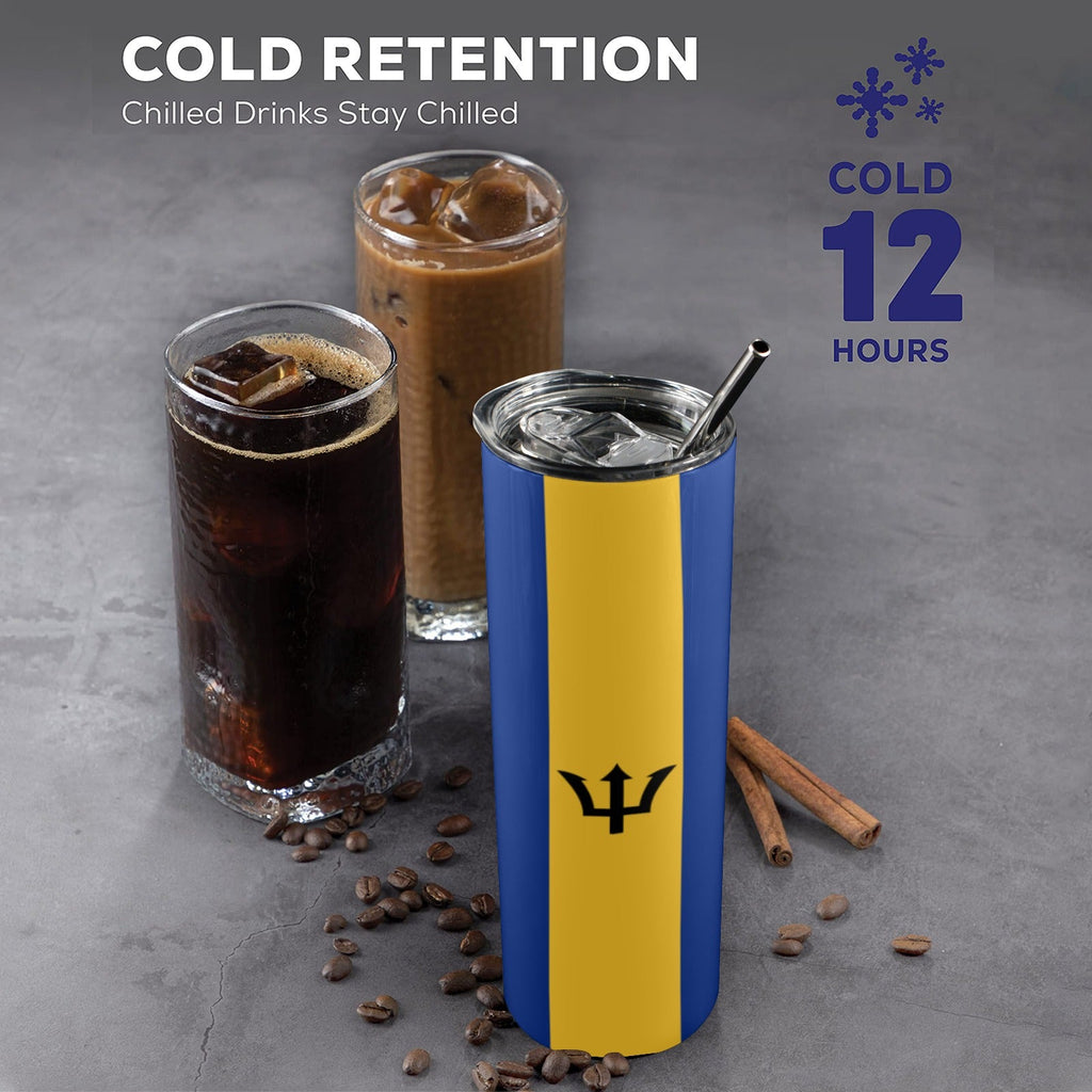 Barbados Flag 20oz Tall Skinny Tumbler with Lid and Straw - Conscious Apparel Store