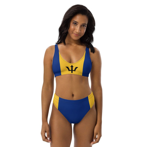 Barbados Flag High-Waisted Bikini Customizable Set - Conscious Apparel Store