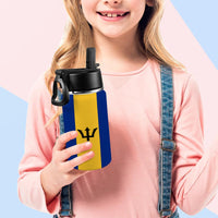 Barbados Flag Kids Water Bottle with Straw Lid (12 oz) - Conscious Apparel Store