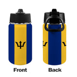 Barbados Flag Kids Water Bottle with Straw Lid (12 oz) - Conscious Apparel Store