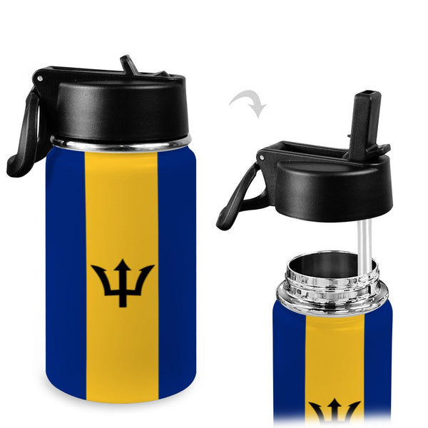 Barbados Flag Kids Water Bottle with Straw Lid (12 oz) - Conscious Apparel Store