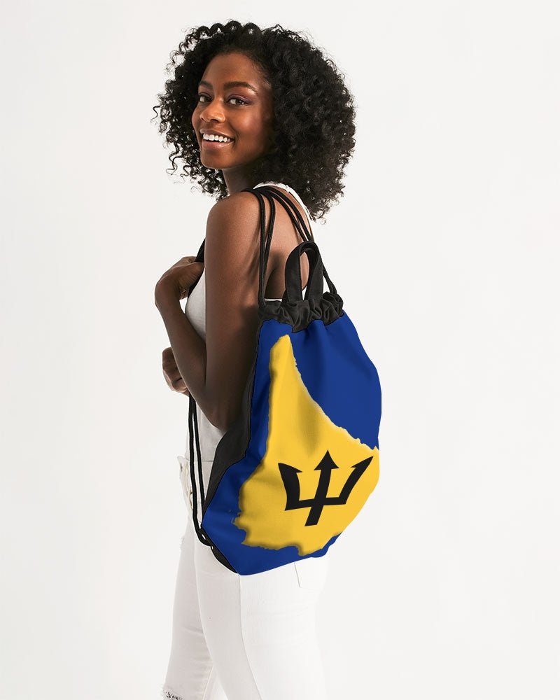 Barbados Flag Map Canvas Drawstring Bag - Conscious Apparel Store