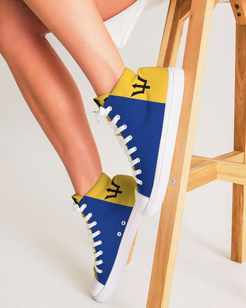 Barbados Flag Map Women's Hightop Canvas Sneakers - Conscious Apparel Store