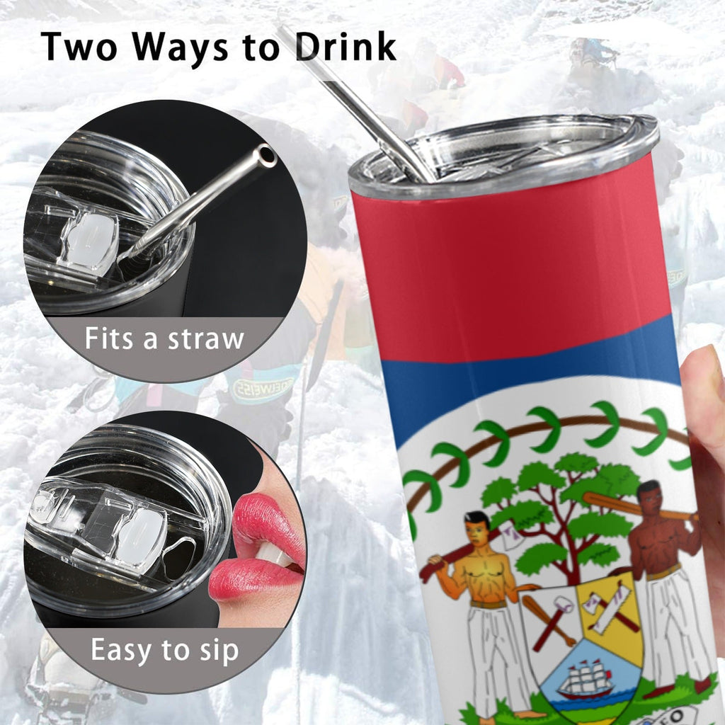 Belize Flag 20oz Tall Skinny Tumbler with Lid and Straw - Conscious Apparel Store