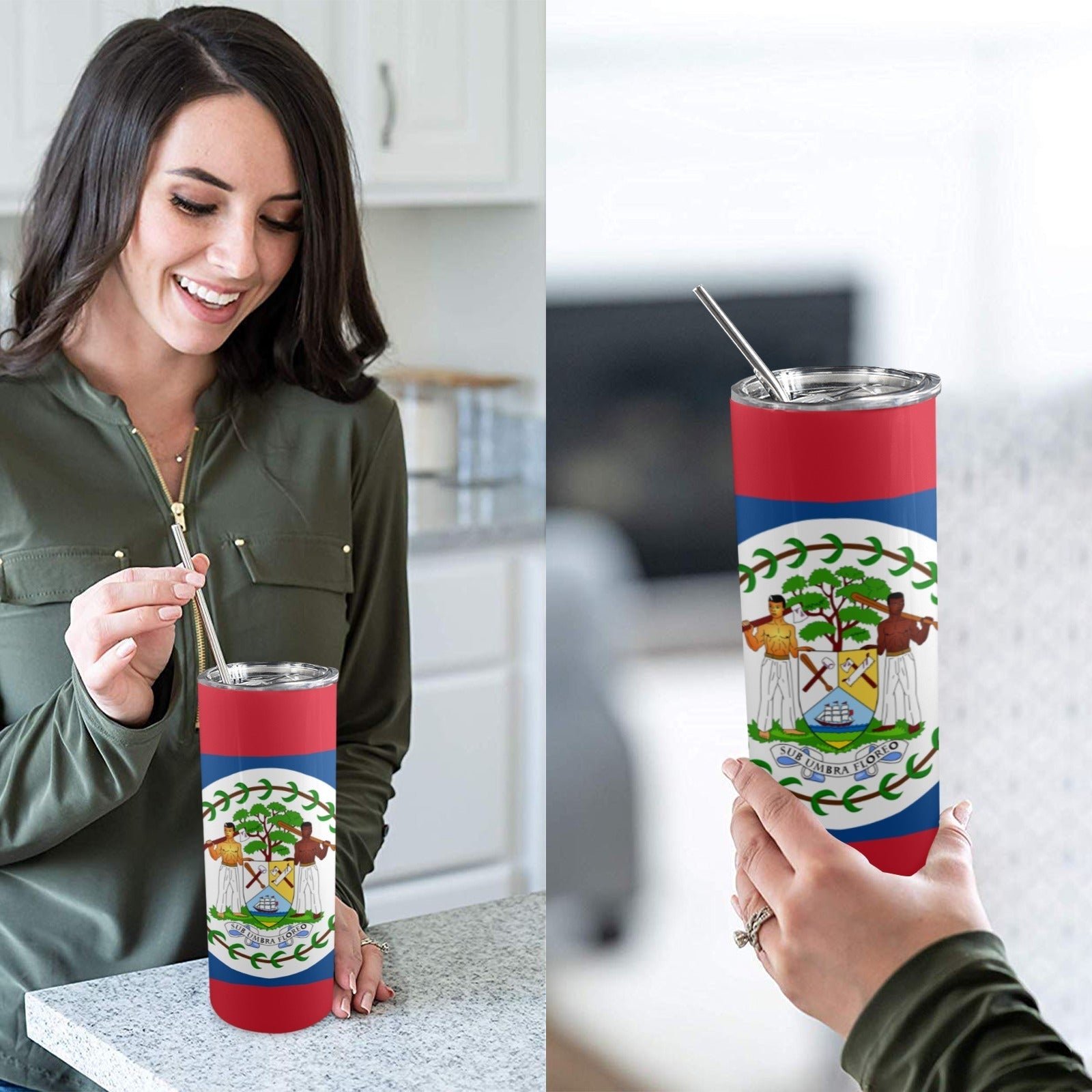 Belize Flag 20oz Tall Skinny Tumbler with Lid and Straw - Conscious Apparel Store