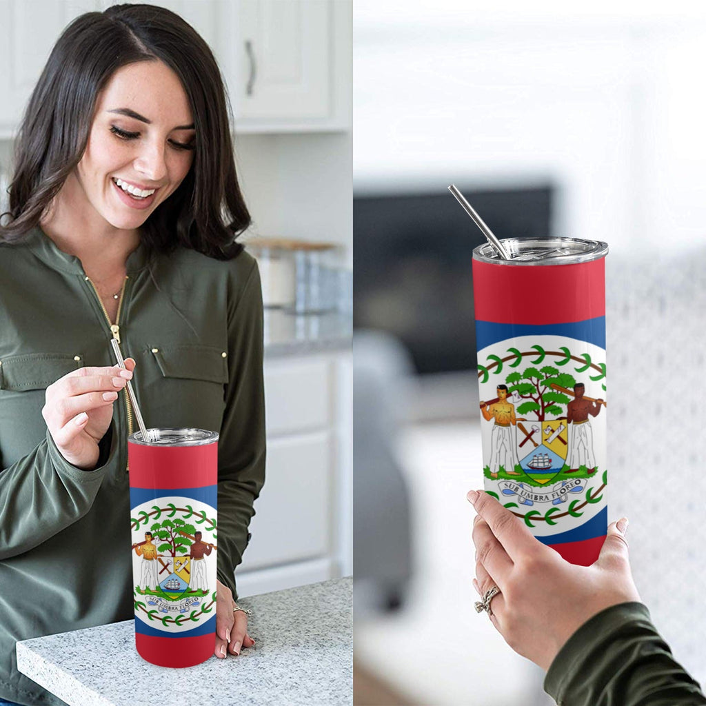 Belize Flag 20oz Tall Skinny Tumbler with Lid and Straw - Conscious Apparel Store