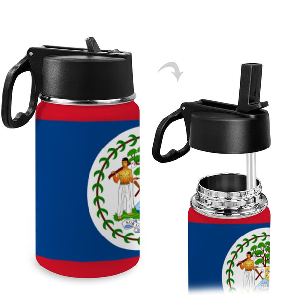Belize Flag Kids Water Bottle with Straw Lid (12 oz) - Conscious Apparel Store