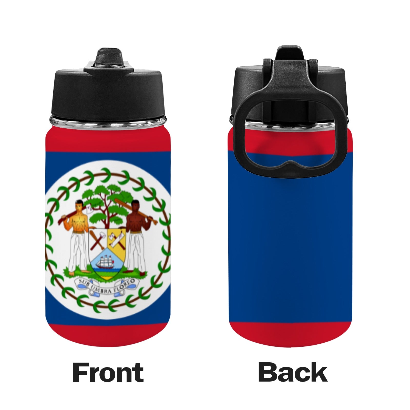 Belize Flag Kids Water Bottle with Straw Lid (12 oz) - Conscious Apparel Store
