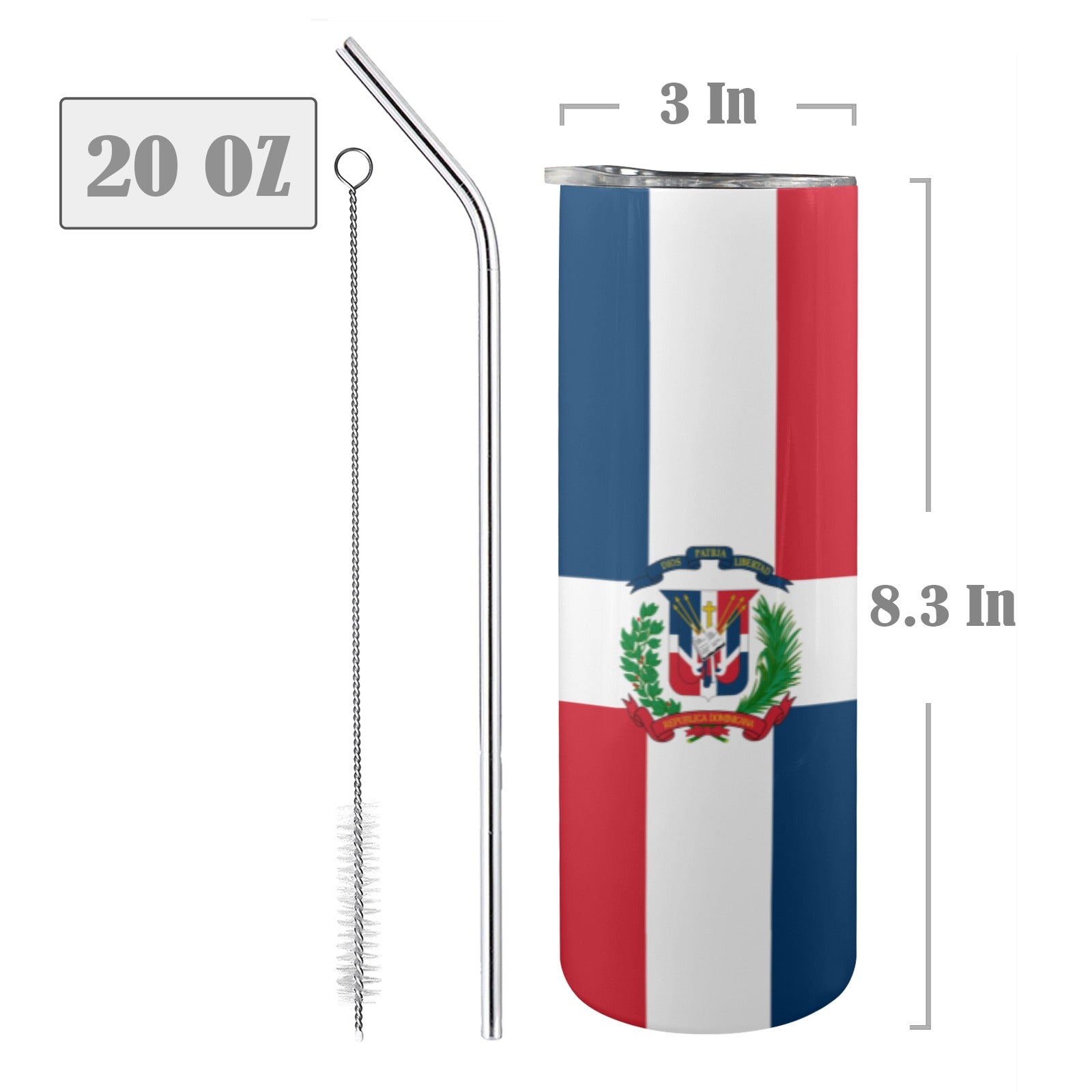 Dominican Republic Flag 20oz Tall Skinny Tumbler with Lid and Straw - Conscious Apparel Store