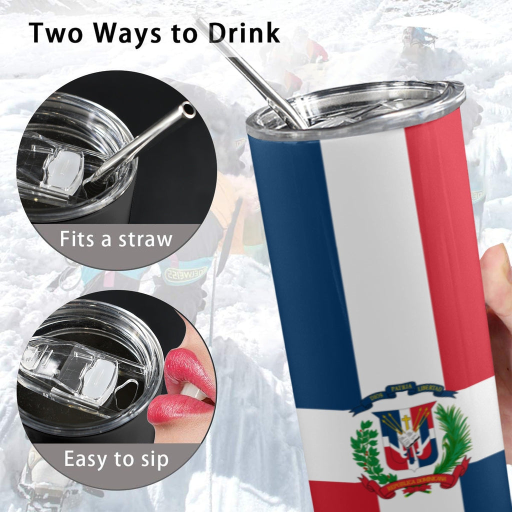 Dominican Republic Flag 20oz Tall Skinny Tumbler with Lid and Straw - Conscious Apparel Store