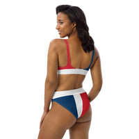 Dominican Republic Flag High-Waisted Bikini Customizable Set - Conscious Apparel Store