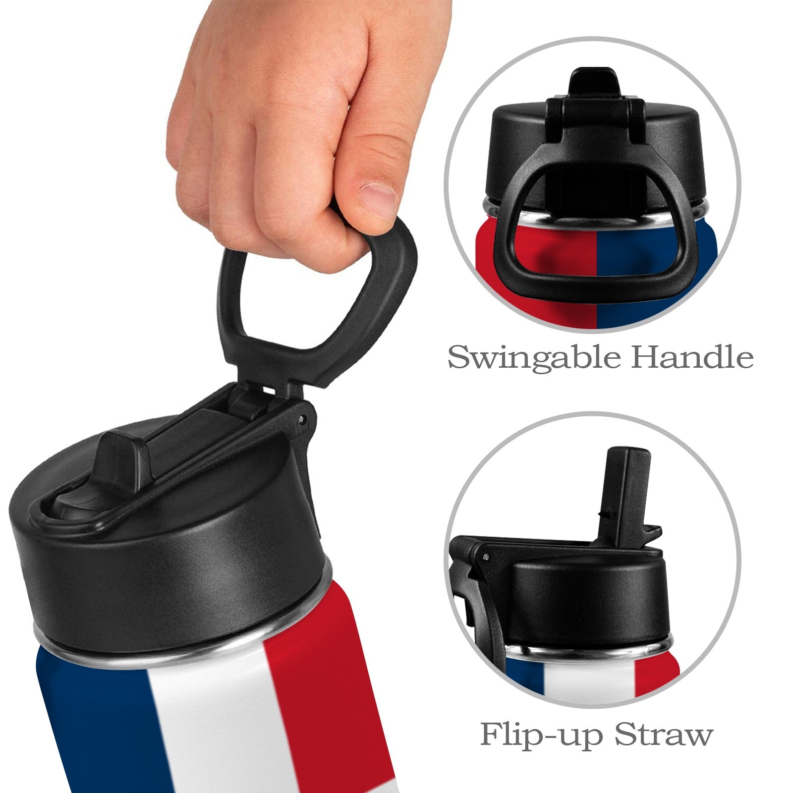 Dominican Republic Flag Kids Water Bottle with Straw Lid (12 oz) - Conscious Apparel Store