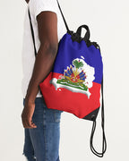 Haiti Flag Map Canvas Drawstring Bag - Conscious Apparel Store