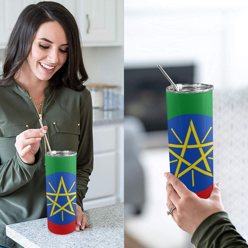 Ethiopia Flag 20oz Tall Skinny Tumbler with Lid and Straw - Conscious Apparel Store