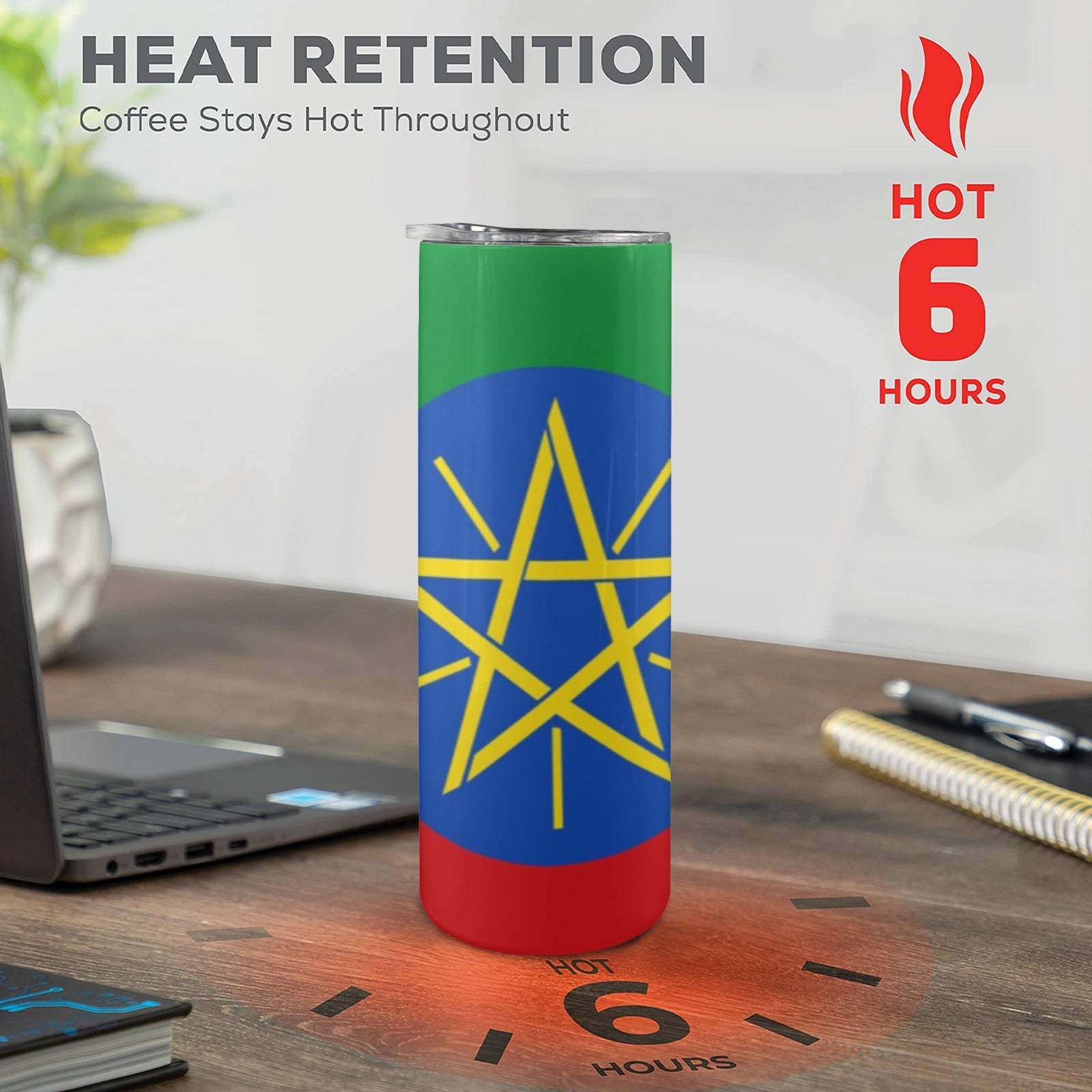 Ethiopia Flag 20oz Tall Skinny Tumbler with Lid and Straw - Conscious Apparel Store