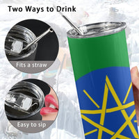 Ethiopia Flag 20oz Tall Skinny Tumbler with Lid and Straw - Conscious Apparel Store
