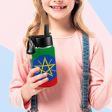Ethiopia Flag Kids Water Bottle with Straw Lid (12 oz) - Conscious Apparel Store