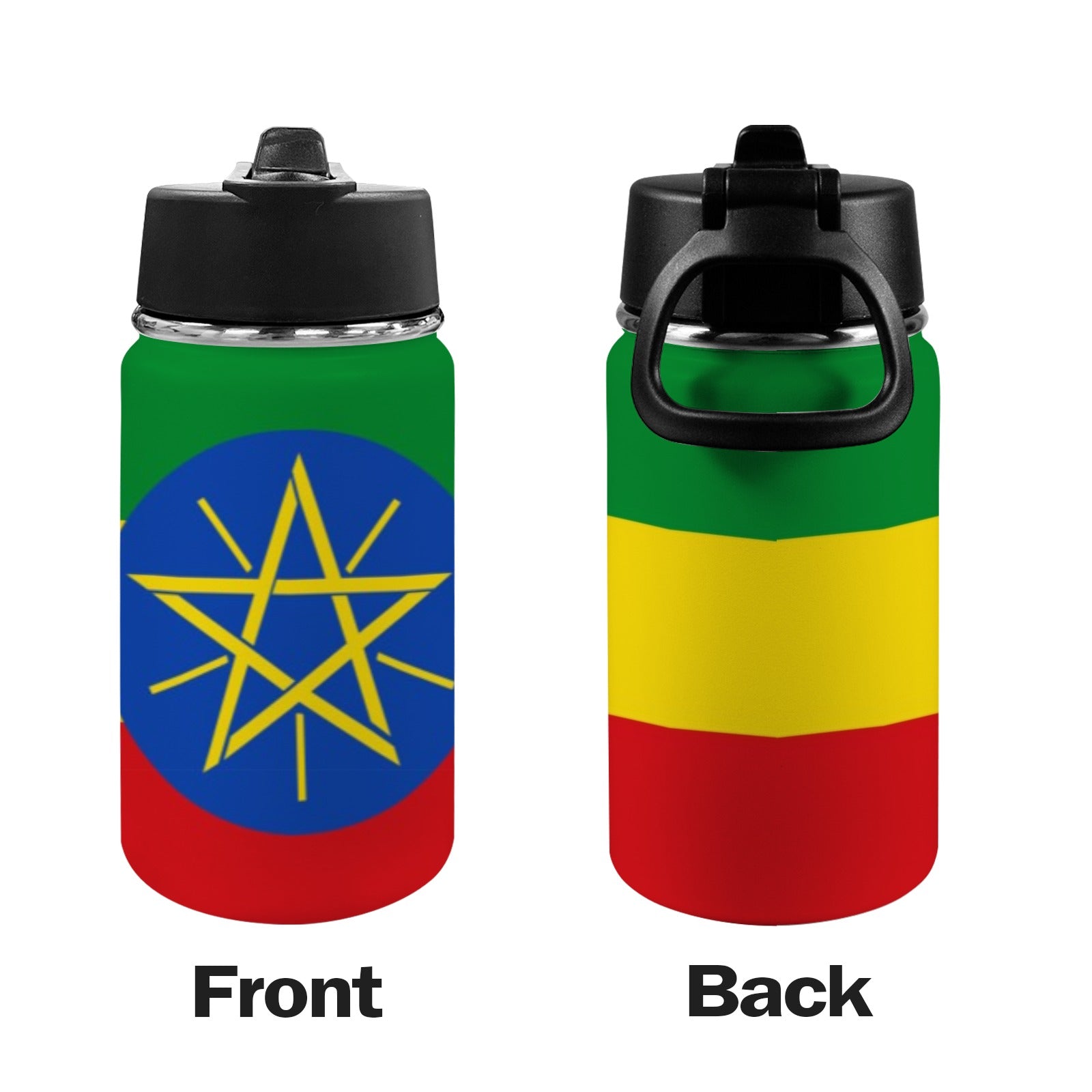 Ethiopia Flag Kids Water Bottle with Straw Lid (12 oz) - Conscious Apparel Store