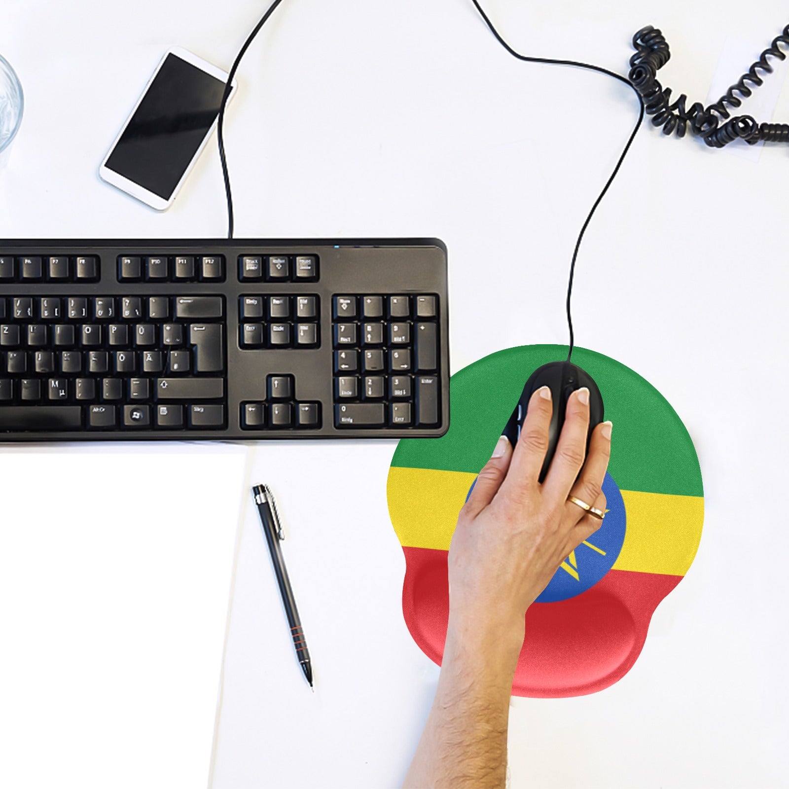 Ethiopia Flag Mouse Pad with Wrist Rest Support - Conscious Apparel Store