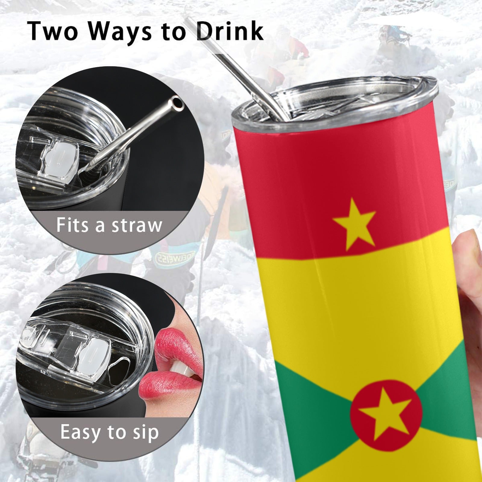 Grenada Flag 20oz Tall Skinny Tumbler with Lid and Straw - Conscious Apparel Store