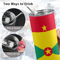 Grenada Flag 20oz Tall Skinny Tumbler with Lid and Straw - Conscious Apparel Store