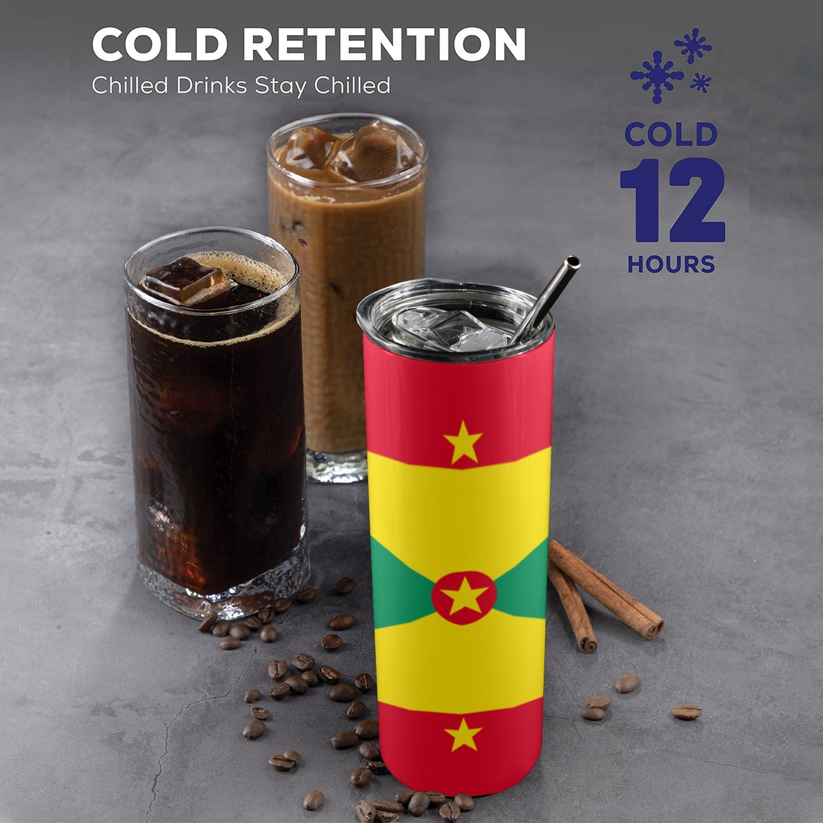 Grenada Flag 20oz Tall Skinny Tumbler with Lid and Straw - Conscious Apparel Store