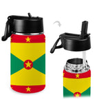 Grenada Flag kids Kids Water Bottle with Straw Lid (12 oz) - Conscious Apparel Store