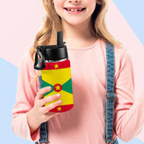 Grenada Flag kids Kids Water Bottle with Straw Lid (12 oz) - Conscious Apparel Store