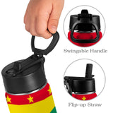 Grenada Flag kids Kids Water Bottle with Straw Lid (12 oz) - Conscious Apparel Store