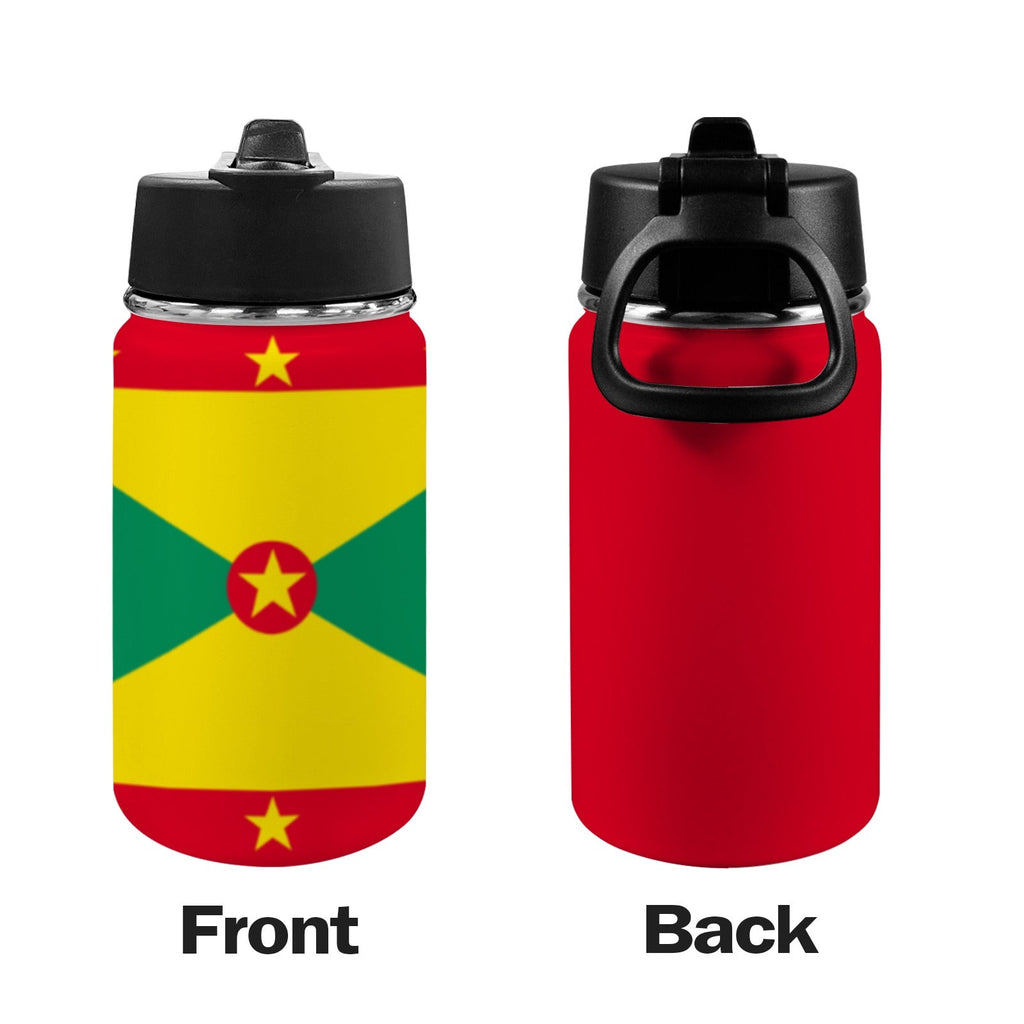 Grenada Flag kids Kids Water Bottle with Straw Lid (12 oz) - Conscious Apparel Store