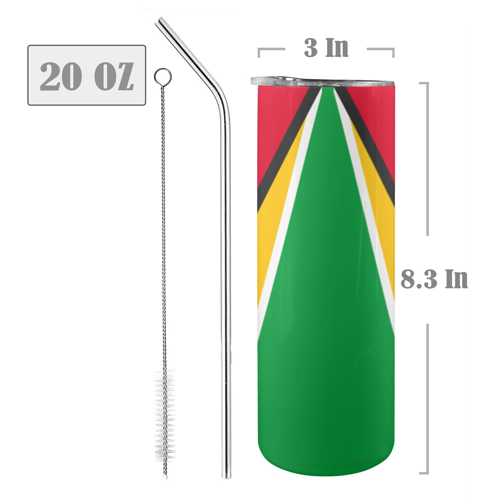 Guyana Flag 20oz Tall Skinny Tumbler with Lid and Straw - Conscious Apparel Store