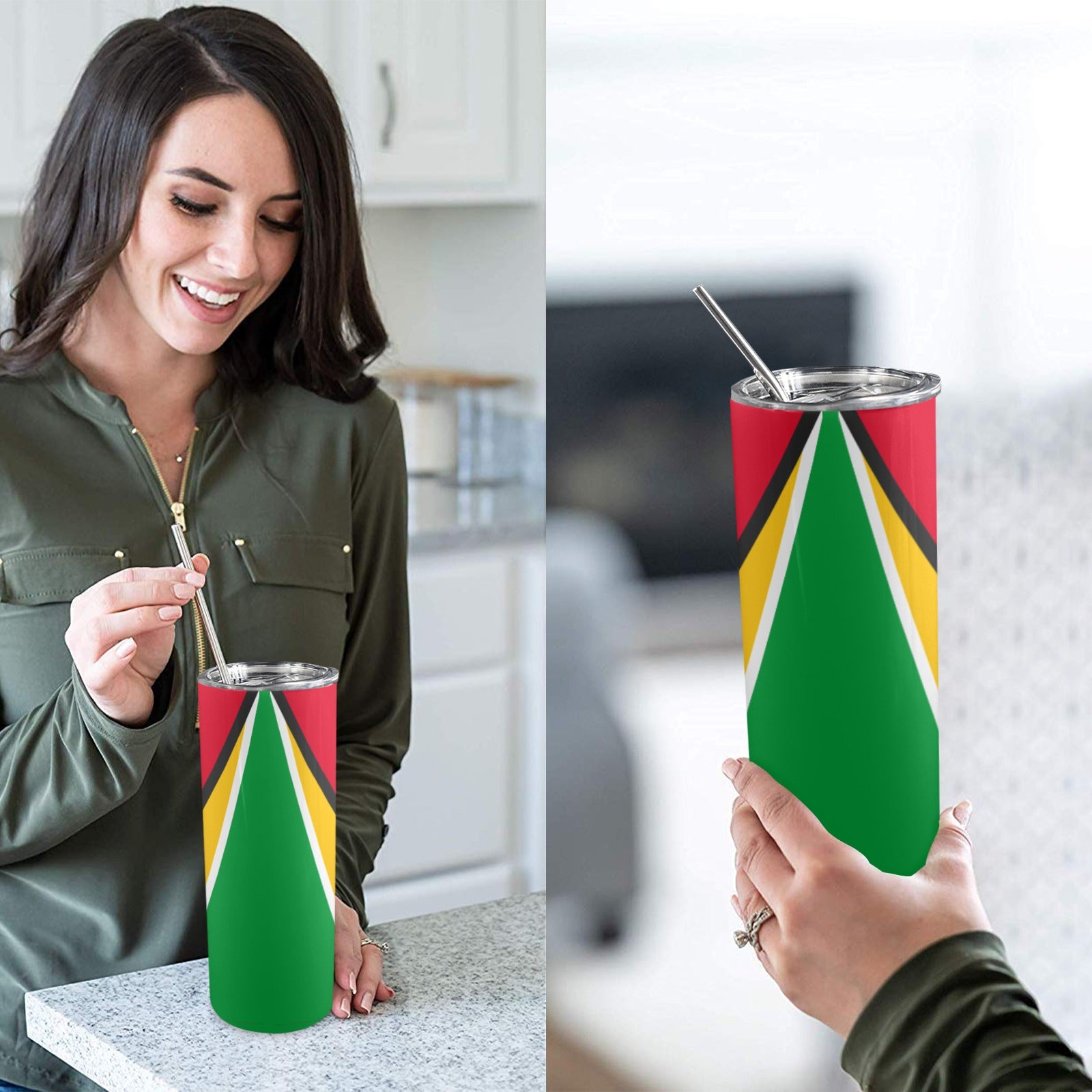 Guyana Flag 20oz Tall Skinny Tumbler with Lid and Straw - Conscious Apparel Store