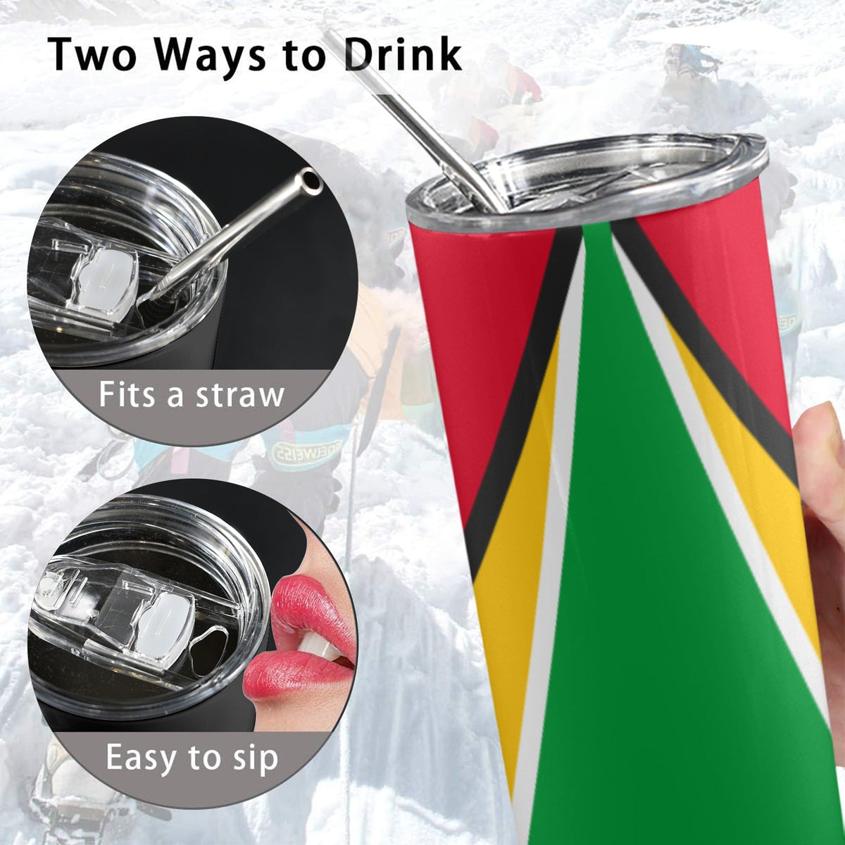 Guyana Flag 20oz Tall Skinny Tumbler with Lid and Straw - Conscious Apparel Store
