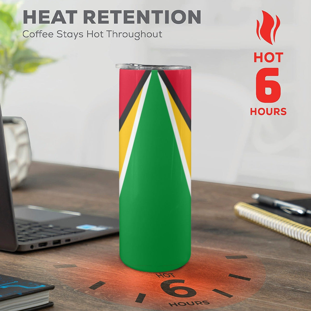 Guyana Flag 20oz Tall Skinny Tumbler with Lid and Straw - Conscious Apparel Store