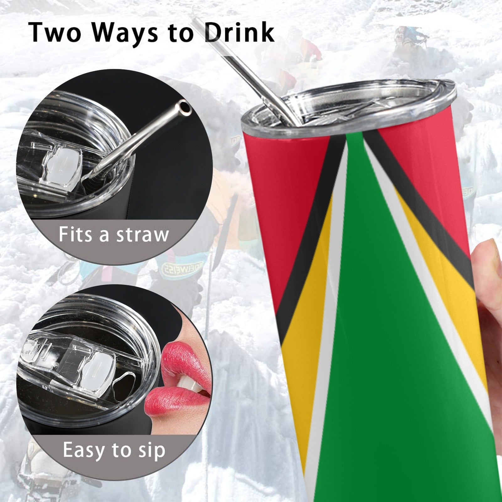 Guyana Flag 20oz Tall Skinny Tumbler with Lid and Straw - Conscious Apparel Store
