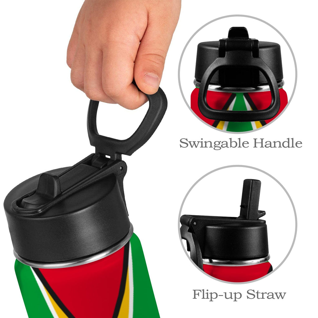 Guyana Flag Kids Water Bottle with Straw Lid (12 oz) - Conscious Apparel Store