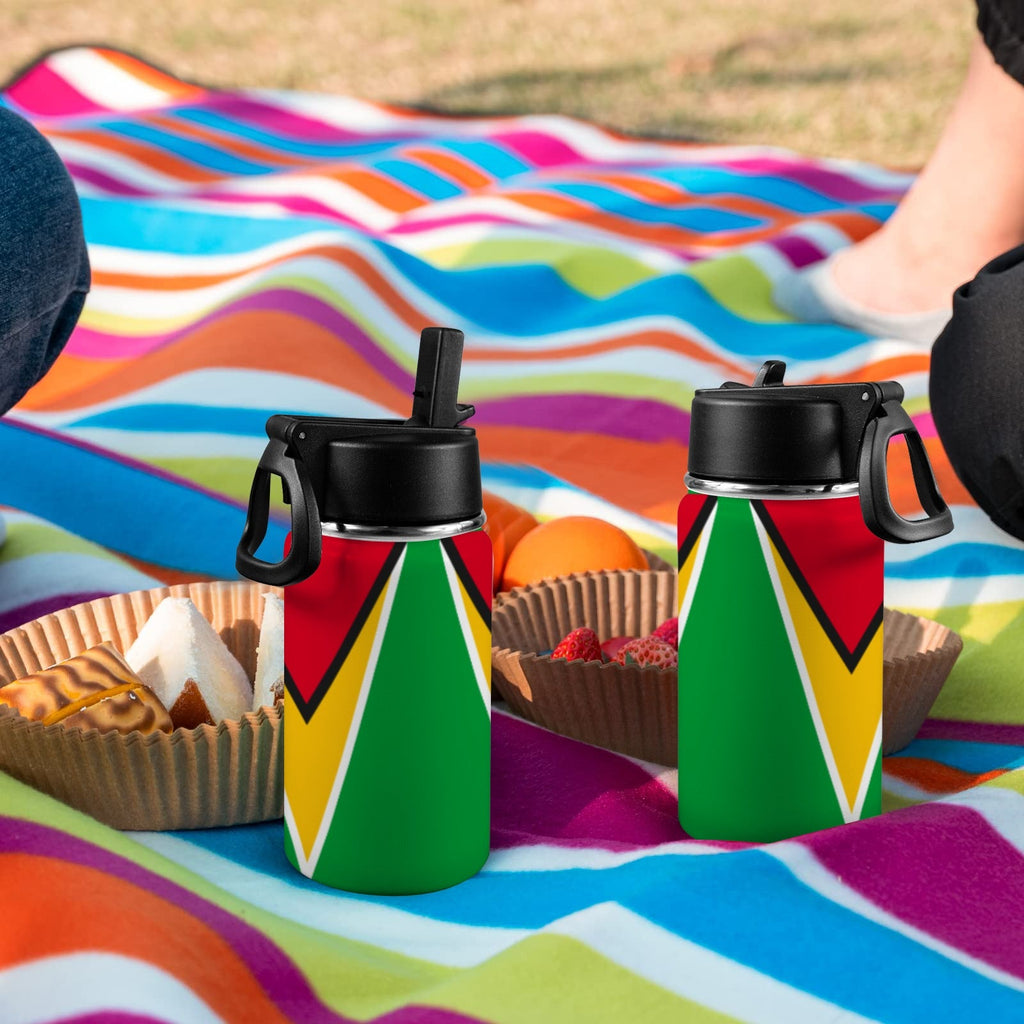 Guyana Flag Kids Water Bottle with Straw Lid (12 oz) - Conscious Apparel Store