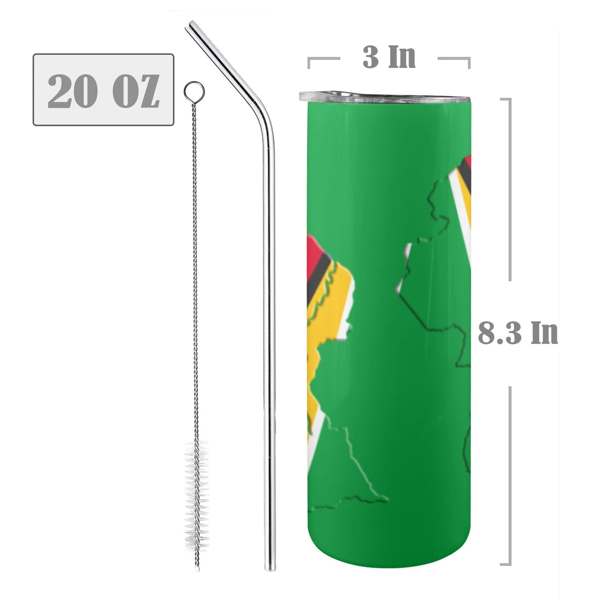 Guyana Flag Map 20oz Tall Skinny Tumbler with Lid and Straw - Conscious Apparel Store