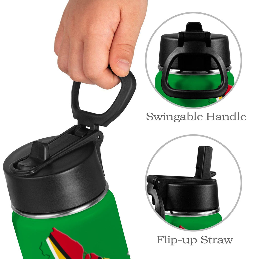 Guyana Flag Map Kids Water Bottle with Straw Lid (12 oz) - Conscious Apparel Store