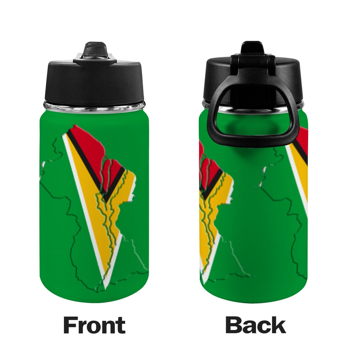Guyana Flag Map Kids Water Bottle with Straw Lid (12 oz) - Conscious Apparel Store