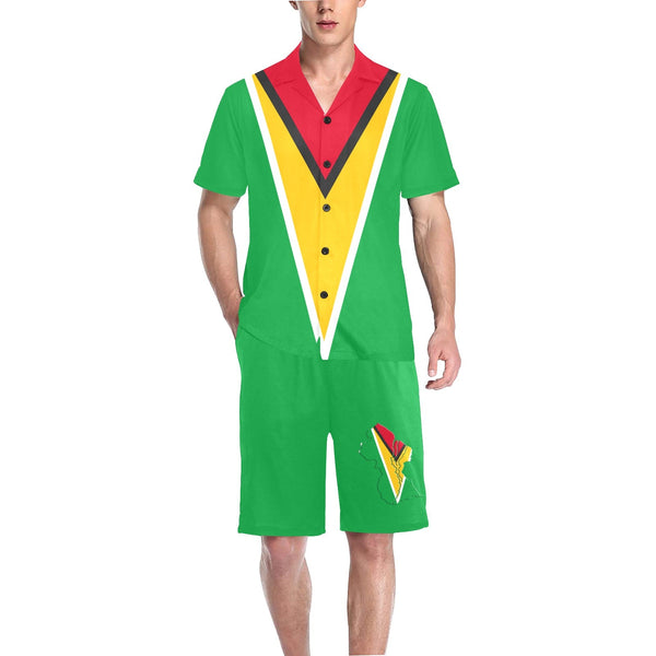 Guyana Flag Men's V-Neck Short Pajama Set - Conscious Apparel Store