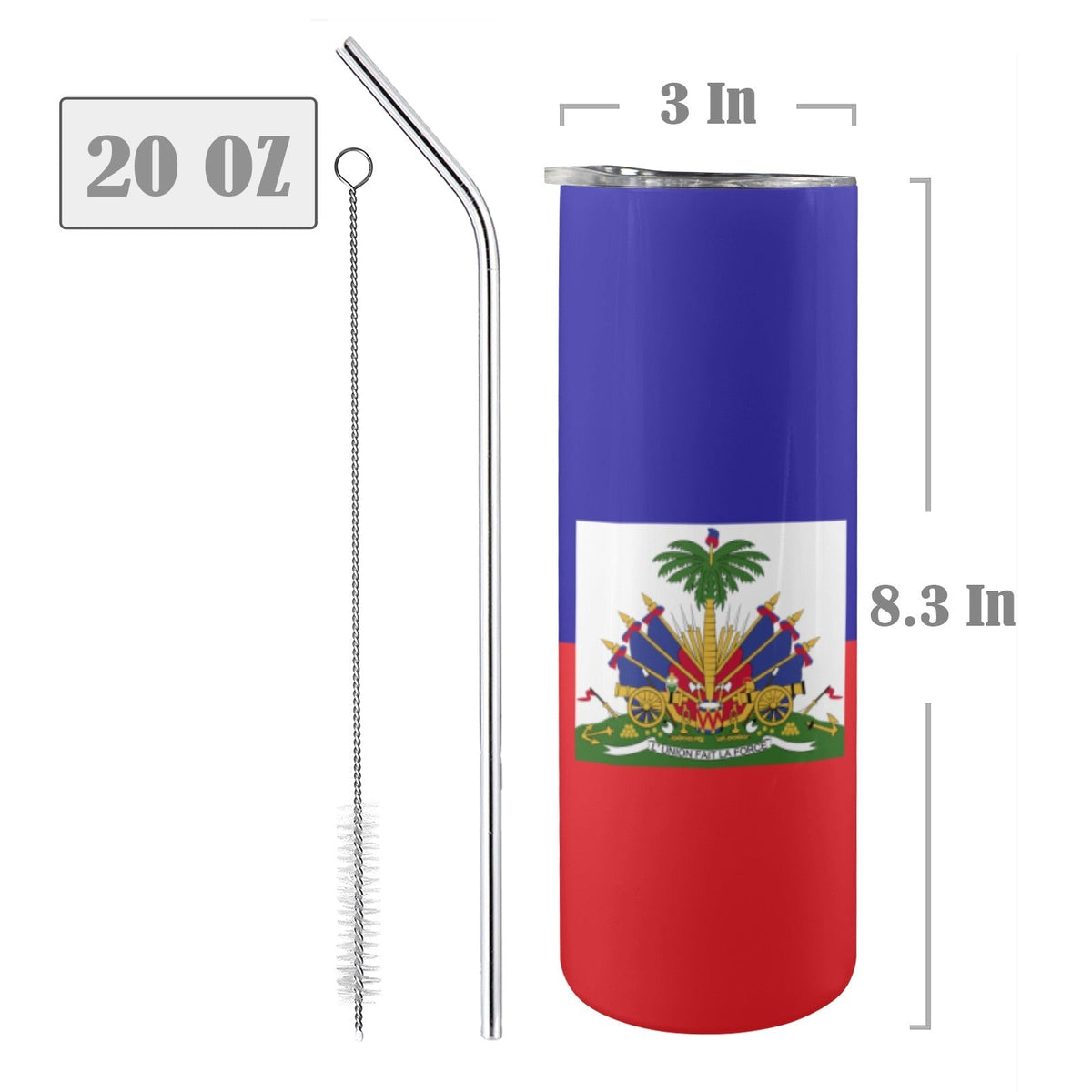 Haiti Flag 20oz Tall Skinny Tumbler with Lid and Straw - Conscious Apparel Store