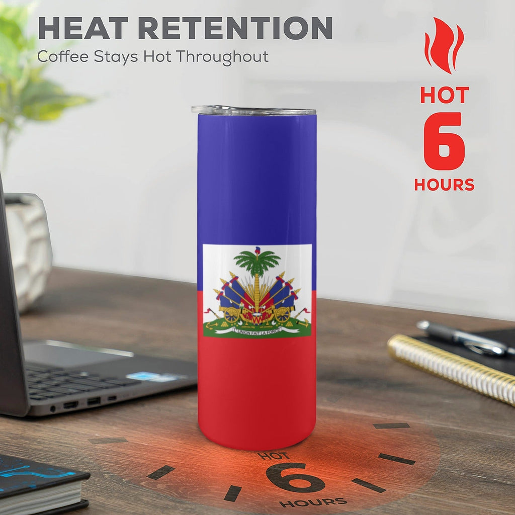 Haiti Flag 20oz Tall Skinny Tumbler with Lid and Straw - Conscious Apparel Store