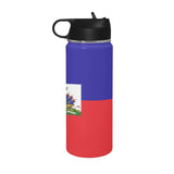 Haiti Flag Insulated Water Bottle with Straw Lid (18 oz) - Conscious Apparel Store