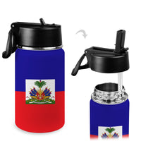 Haiti Flag Kids Water Bottle with Straw Lid (12 oz) - Conscious Apparel Store
