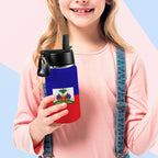 Haiti Flag Kids Water Bottle with Straw Lid (12 oz) - Conscious Apparel Store