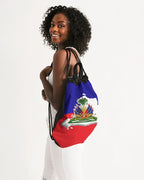 Haiti Flag Map Canvas Drawstring Bag - Conscious Apparel Store